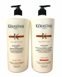 Kérastase 34oz Bain Satin 1 Shampoo & 34oz Lait Vital Conditioner Set With 2 Pumps Women